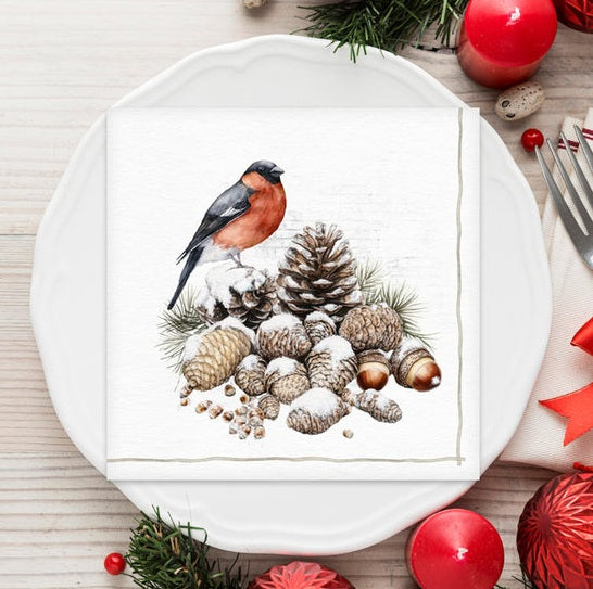 Christmas Napkins Party Tableware Serviette Paper Table Decoration Bullfinch Bird