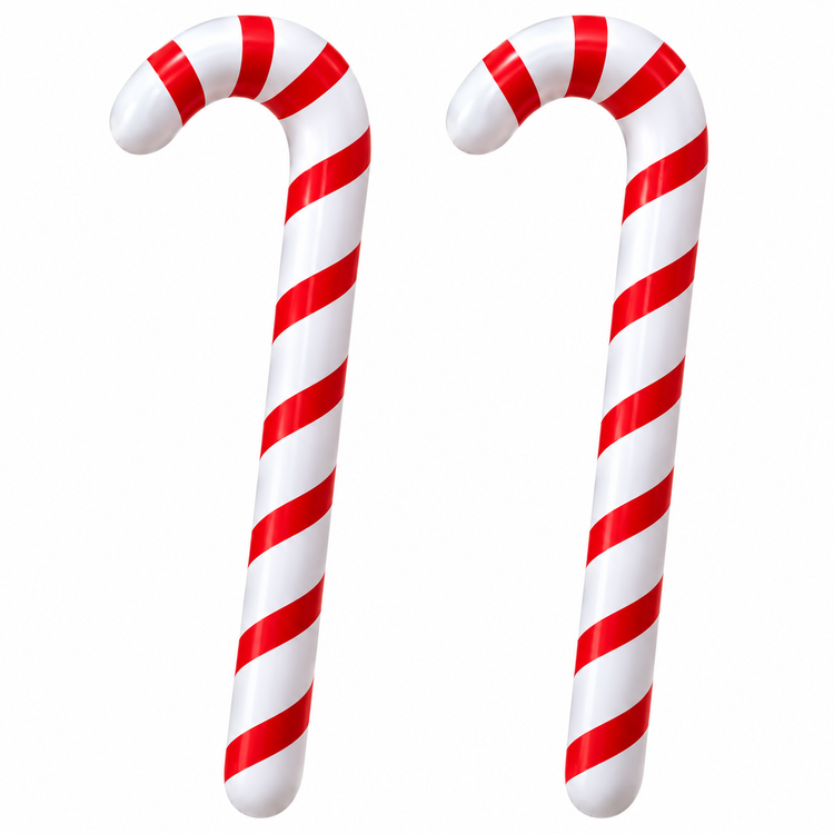 Two inflatable candy cane decorations with red and white diagonal stripes, shown on a plain white background.