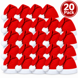 A 20-pack of red Santa hats arranged in a grid on a white background, with a red circular badge in the top right corner that reads '20 Pack'.