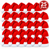 A 25-pack of red and white Santa hats arranged in a grid on a white background, with a circular '25 Pack' badge in the top right corner.