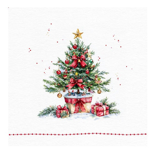 Decorated Christmas tree with presents on a white background