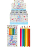 Box of 96 packs of mini color pencils with colorful pencils displayed in front
