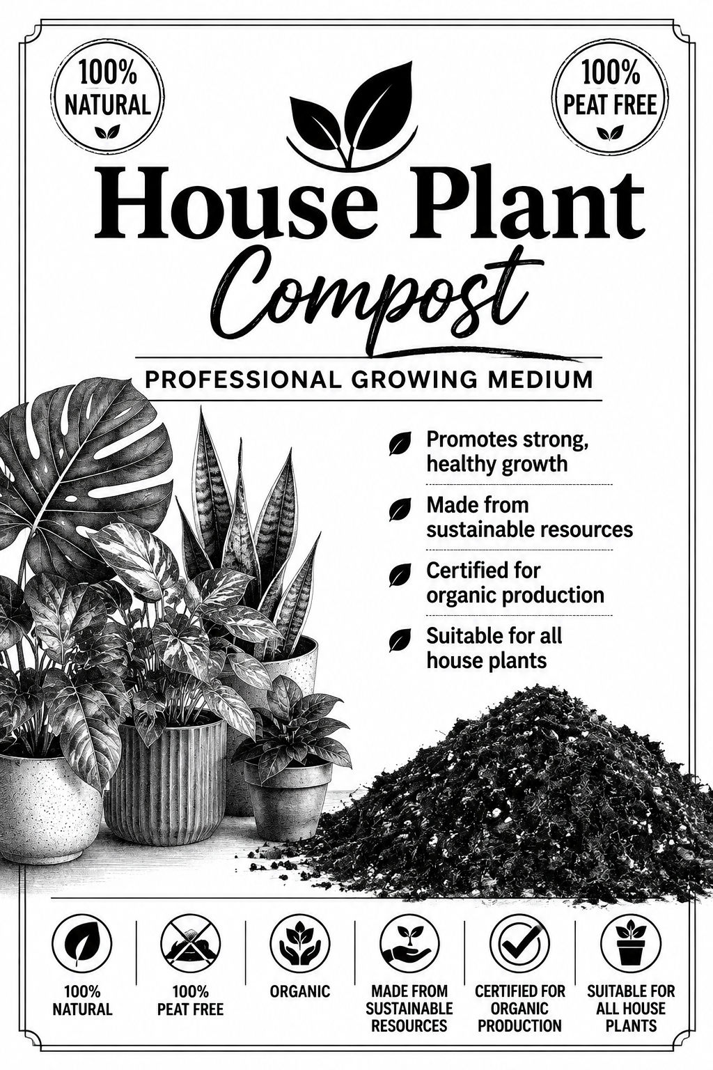 Organic House Plant Compost Fast-Drain Mix with added Perlite Indoor Plant Soil