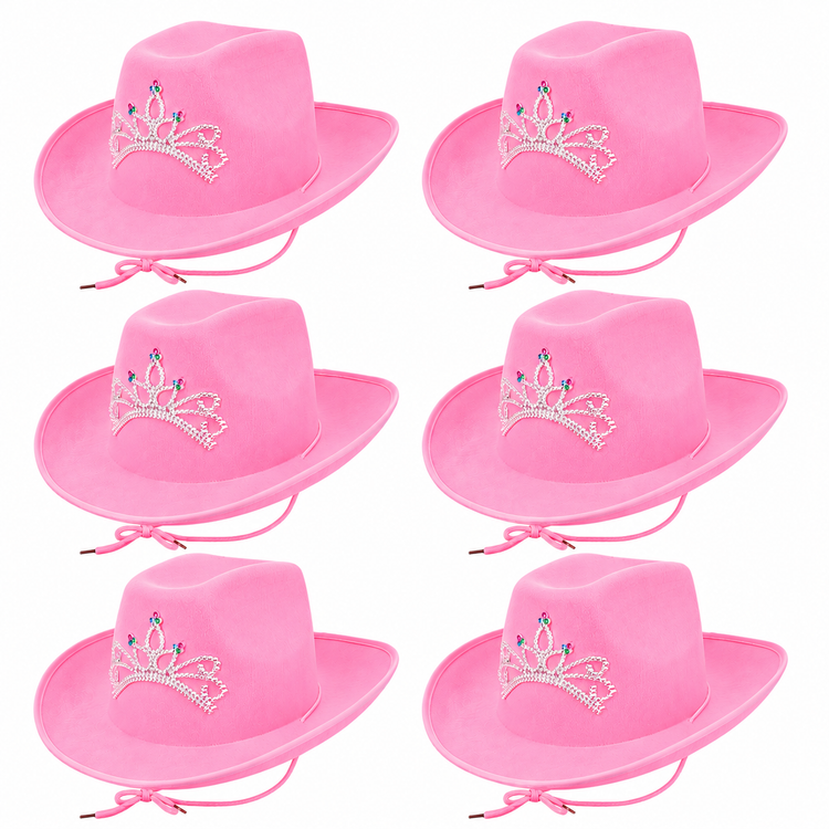 6x Pink Cowgirl Hats Adult Western Cowboy Fancy Dress Hen Do Party Tiara
