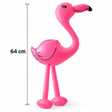 Inflatable pink flamingo with a measurement of 64 cm on a white background