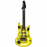 Inflatable yellow electric guitar with black details on a white background