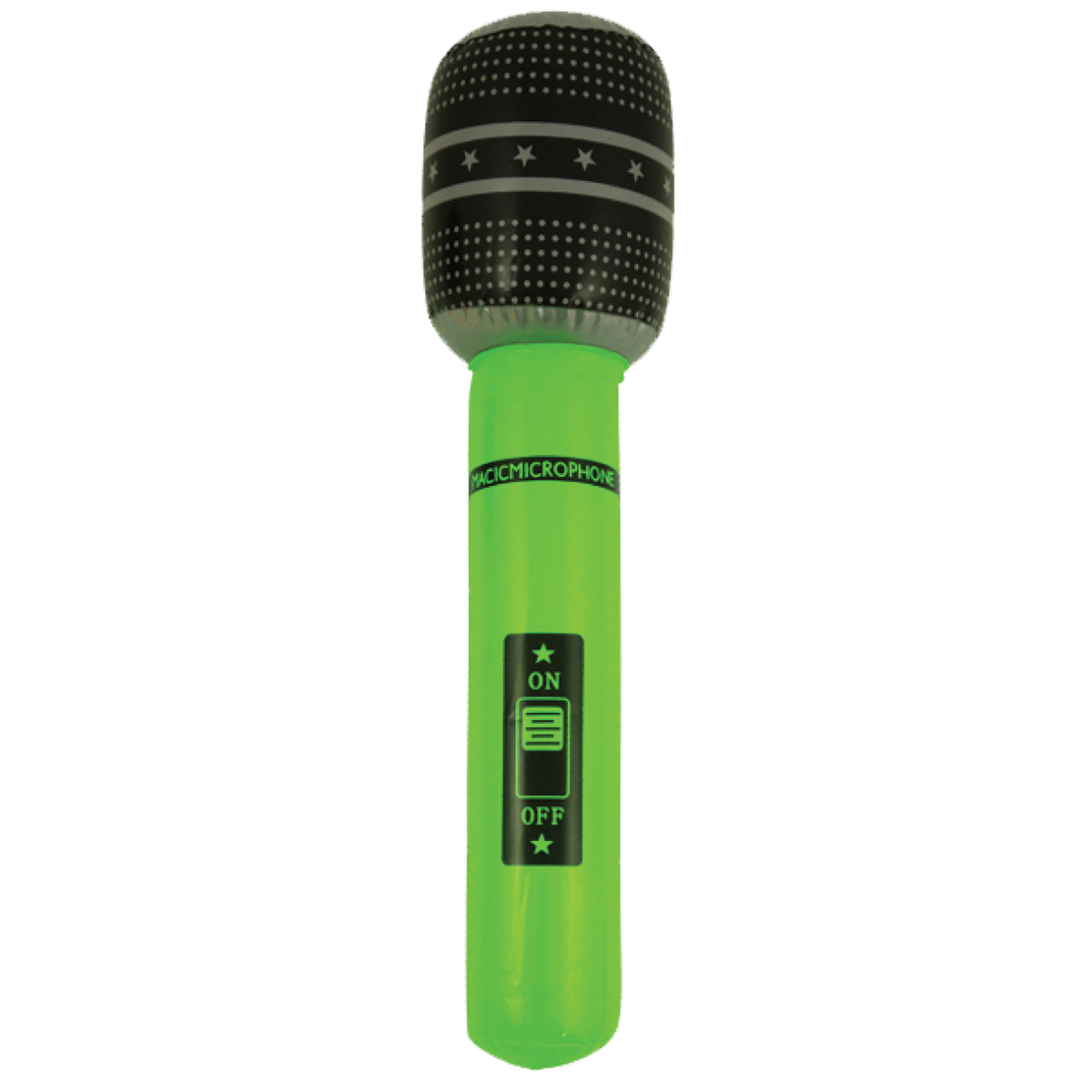 Green microphone with black star pattern on a white background