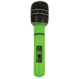 Green microphone with black star pattern on a white background