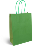 Green paper bag with green handles on a white background