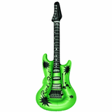 Inflatable green guitar with black details on a white background