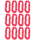 Multiple pink leis arranged in a grid on a white background