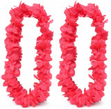 Two pink flower leis on a white background