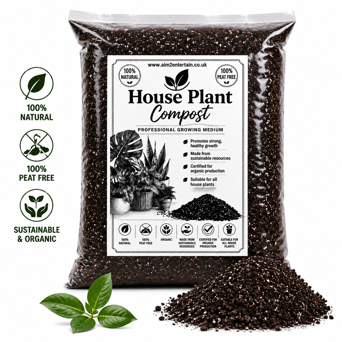Organic House Plant Compost Fast-Drain Mix with added Perlite Indoor Plant Soil
