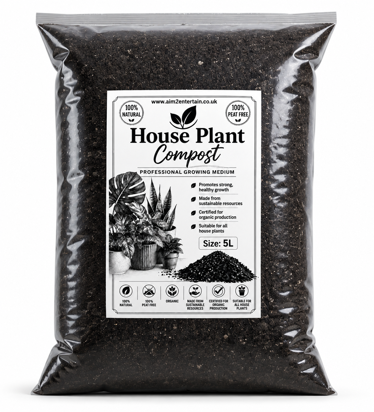 Organic House Plant Compost Fast-Drain Mix with added Perlite Indoor Plant Soil