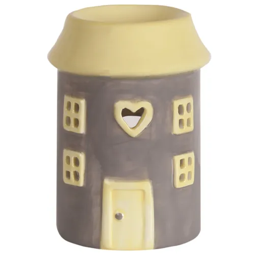 small ceramic house tea light wax melter oil burner in grey