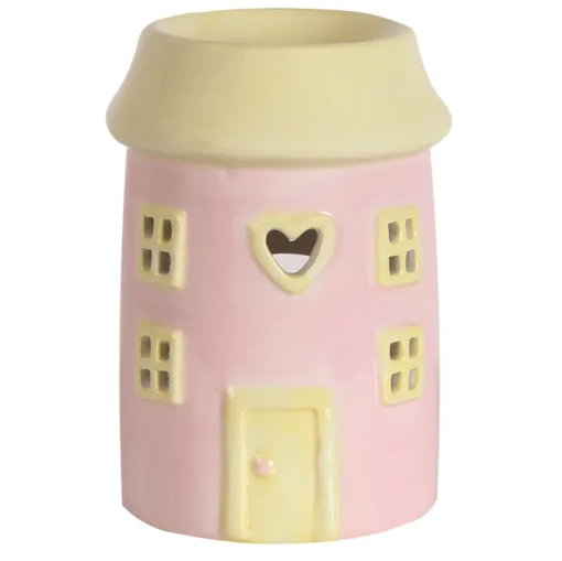 small ceramic house tea light wax melter oil burner in pink