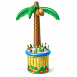 Inflatable palm tree cooler with bottles on a white background