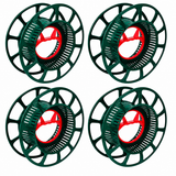 Four dark green spool-shaped products arranged in a 2x2 grid on a plain white background.