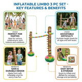 Inflatable limbo 3 pc set with key features and benefits displayed.