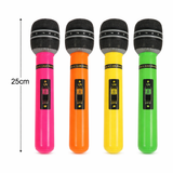 Four colorful microphones in pink, orange, yellow, and green with a measurement label on a white background.