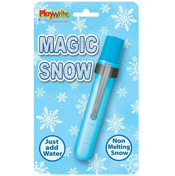 Magic snow pen packaging with blue pen and snowflake designs on a light blue background