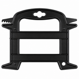 A black plastic or metal mounting bracket with a hanging hole at the top, shown on a plain white background.
