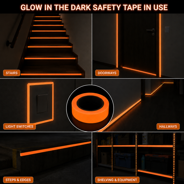 Orange Glow In The Dark Sticky Tape Self Adhesive Luminous Safety Sticker Roll
