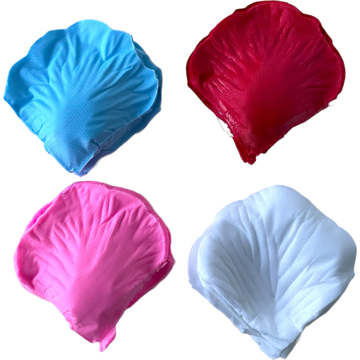 Silk rose petals in blue, red, white and pink