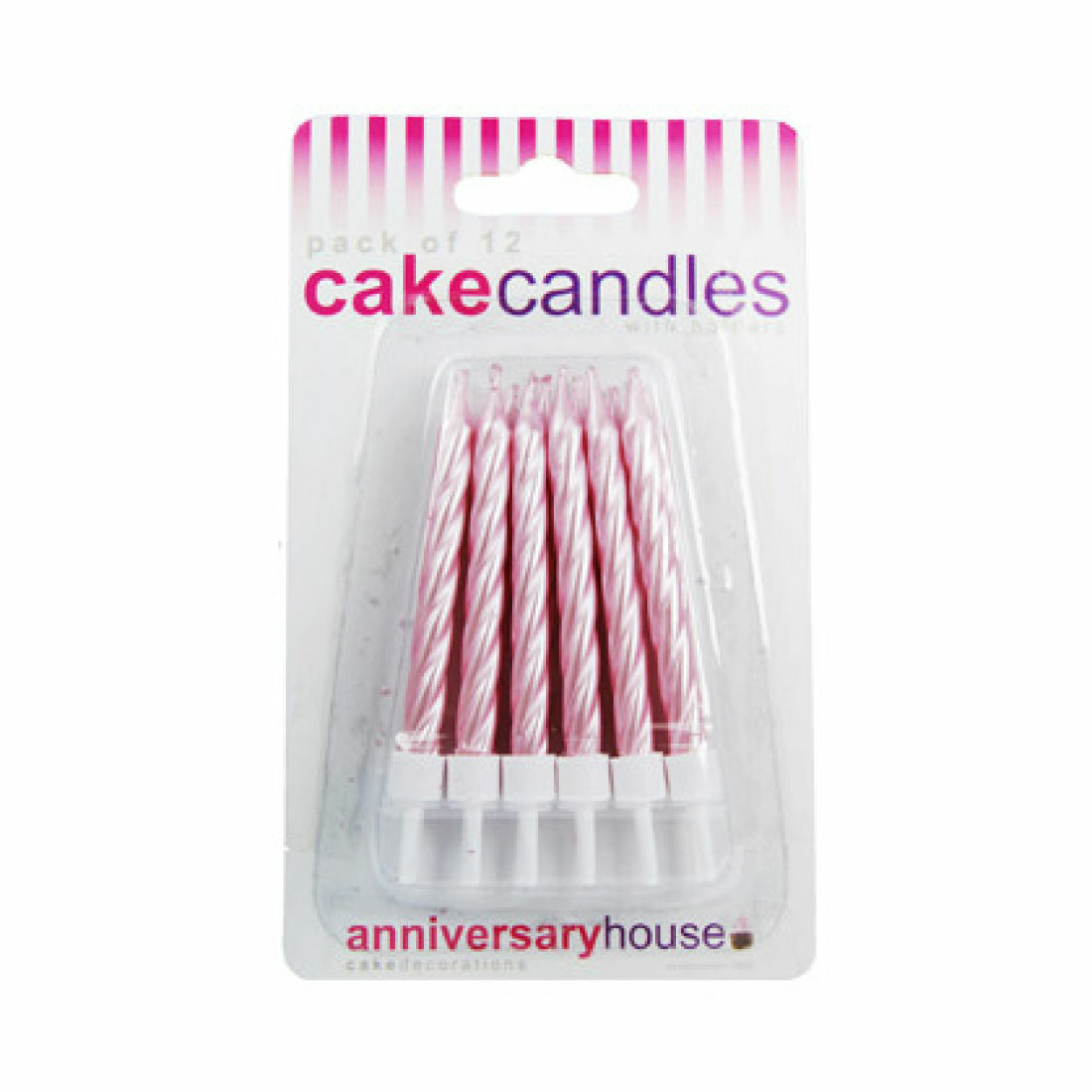 pack of 12 pearescent pink cake candles