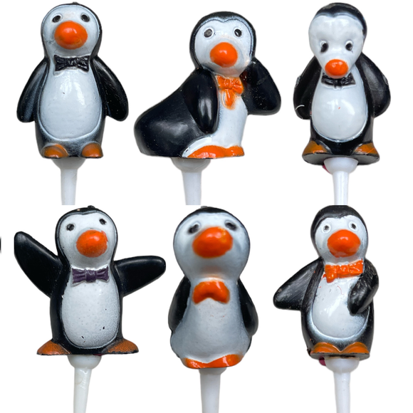 pack of 6 christmas penguin cake toppers