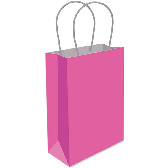 Pink paper gift bag with handles on a white background