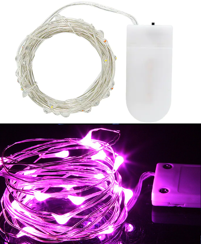 pink 20 LED string fairy lights 2m length
