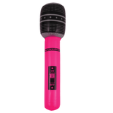 Pink microphone with black star pattern on a white background