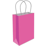 Pink paper gift bag with handles on a white background