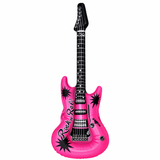 Inflatable pink guitar with black details on a white background