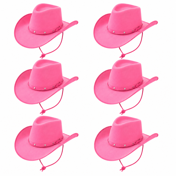 Pink Cowboy Hat - Pack of 6 - Western Cowgirl Fancy Dress Party Festival Hen Do