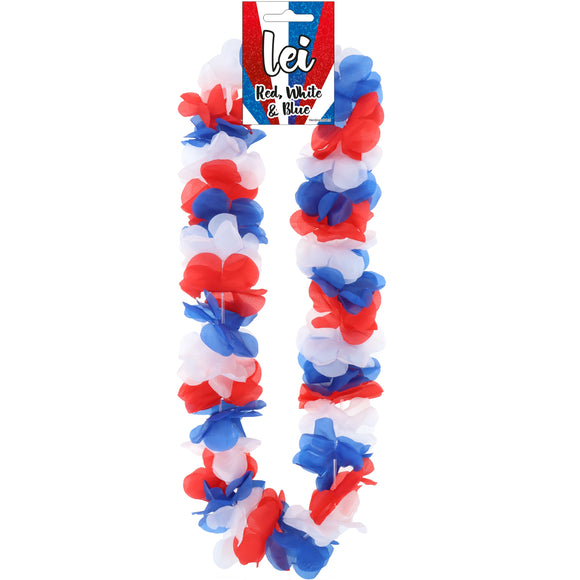 Red White and Blue Lei Hula Garland