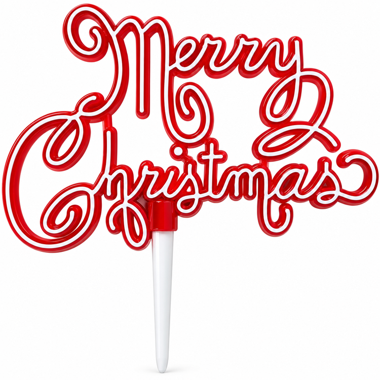 Merry Christmas Cake Topper Decoration Red & White Yule Log Cupcake Festive Sign
