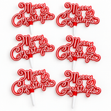 Merry Christmas Cake Topper Decoration Red & White Yule Log Cupcake Festive Sign