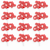 Merry Christmas Cake Topper Decoration Red & White Yule Log Cupcake Festive Sign