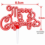 Merry Christmas Cake Topper Decoration Red & White Yule Log Cupcake Festive Sign