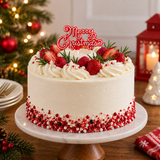 Merry Christmas Cake Topper Decoration Red & White Yule Log Cupcake Festive Sign