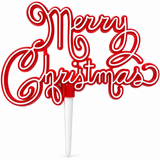 Merry Christmas Cake Topper Decoration Red & White Yule Log Cupcake Festive Sign
