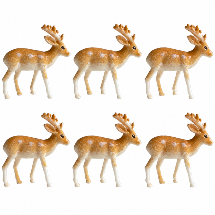 6pc Reindeer Cake Topper Set Christmas Yule Log Mini Festive Winter Decoration