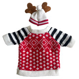 back of Christmas bottle cover reindeer jumper