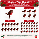 Robin Christmas Cake Topper Mini Plastic Yule Log Cupcake Bird Decoration 1-24pc