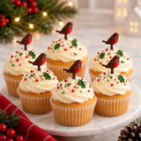 Robin Christmas Cake Topper Mini Plastic Yule Log Cupcake Bird Decoration 1-24pc