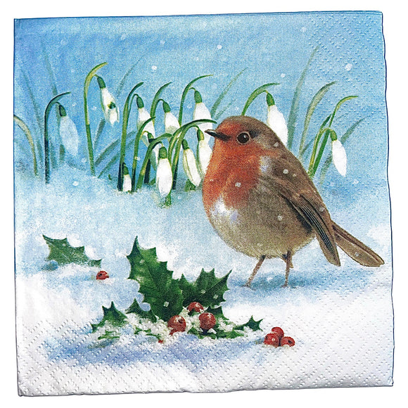 Christmas Tableware robin and snowdrops napkins