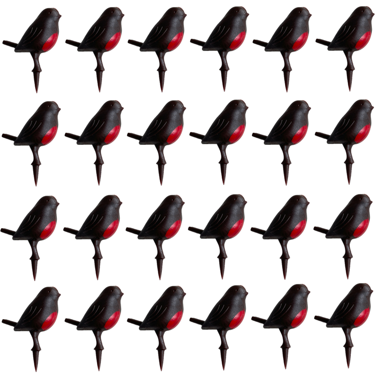Robin Christmas Cake Topper Mini Plastic Yule Log Cupcake Bird Decoration 1-24pc