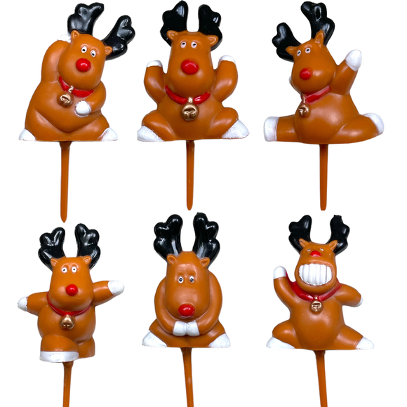 pack of 6 fun christmas rudolph cake toppers